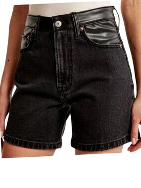 Abercrombie & Fitch The Dad Short Faux Leather Denim Black 30 10